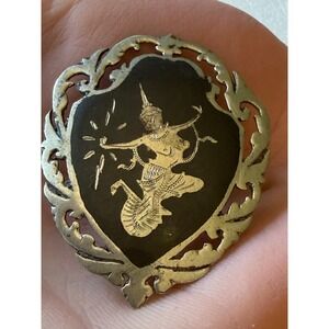 Vintage Siam Sterling Silver Niello Brooch Thai Goddess Mekkala Pin Mid Century